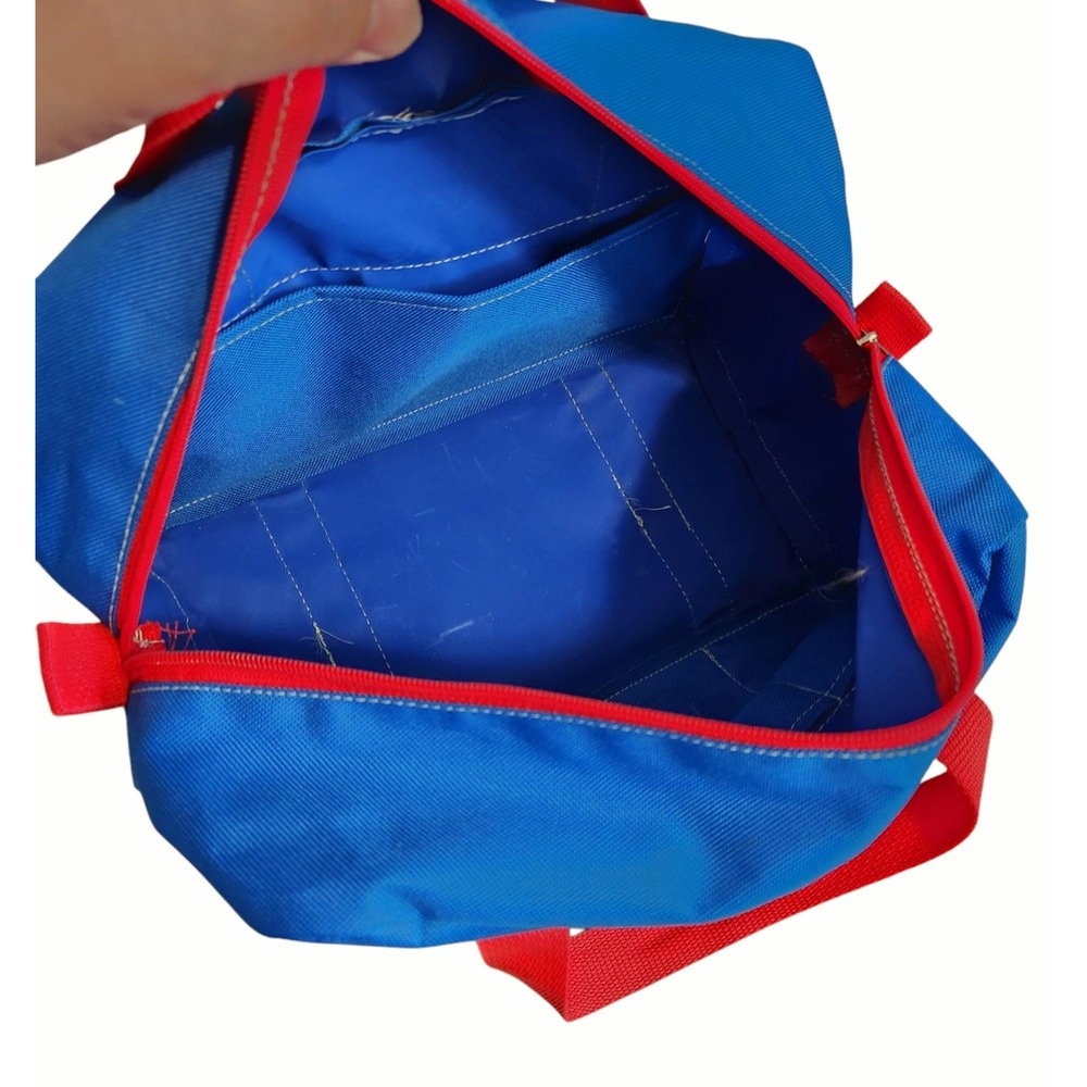 Kids Mickey Mouse Canvas Duffle Bag Cobalt Blue Red Hard Bottom Carrying Straps - Picture 3 of 4